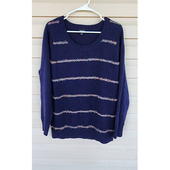 Torrid TINSEL STRIPE HOLIDAY SWEATER - NAVY Size 1 - Picture 5 of 11